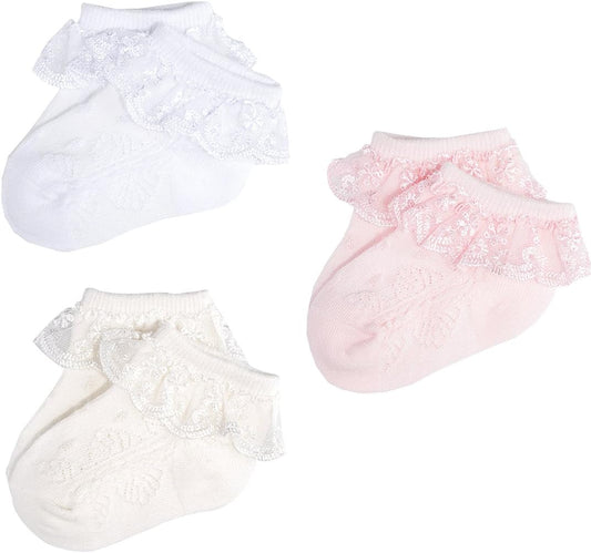 Baby-Girls Eyelet Frilly Lace Socks,Newborn/Infant/Toddler/Little Girls (Pack of 2/3/4/6)