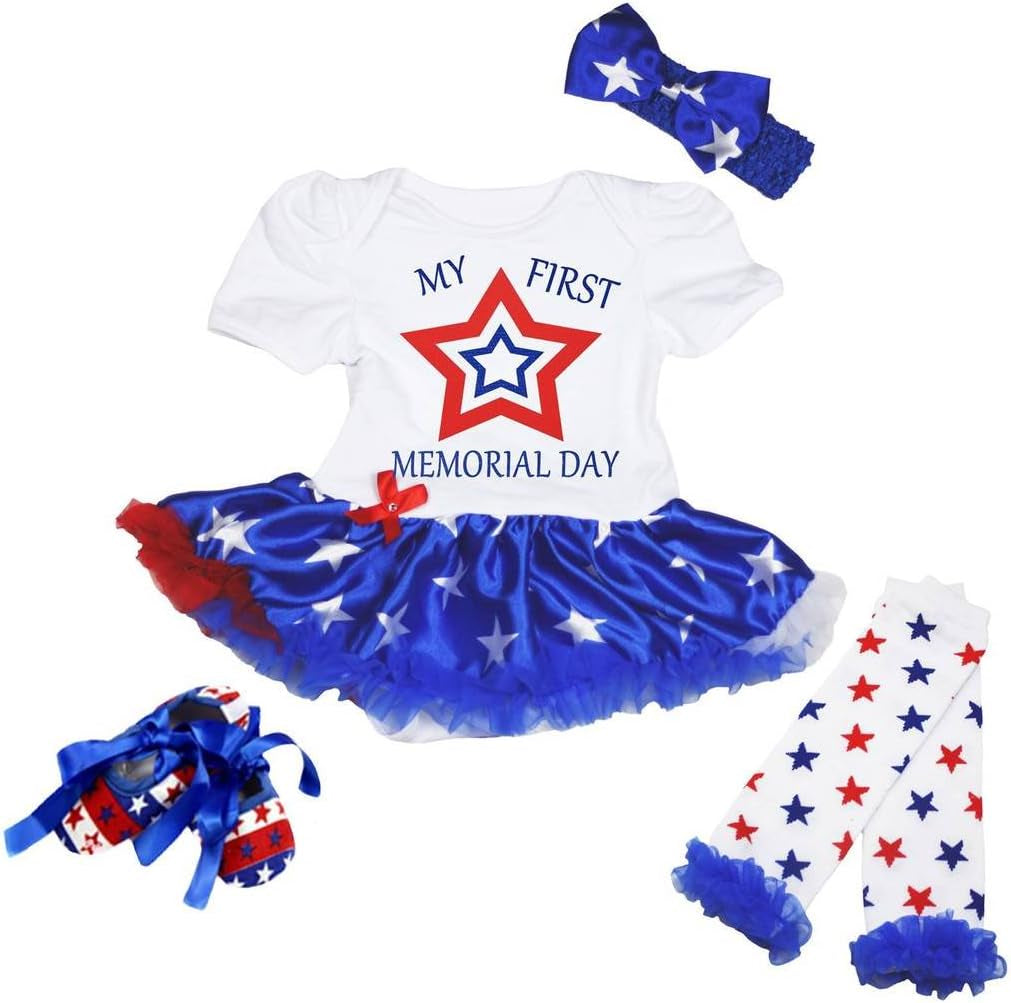 My First USA Stars Memorial Day Baby Dress Shoes Leg Warmer Nb-18M